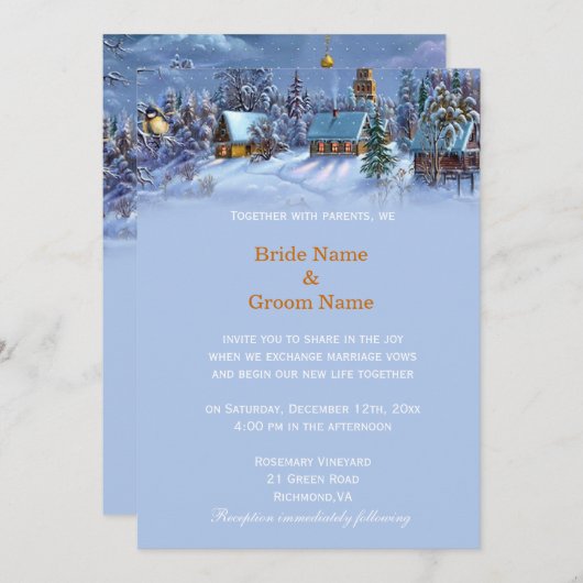 Vintage kerstboomsnowy op feestdag bruiloft kaart (Voorkant / Achterkant)