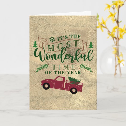 Vintage kerstboomtruck met vreugdevolle offerte kaart (Gele Bloem)