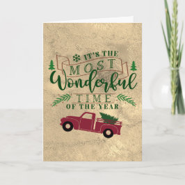 Vintage kerstboomtruck met vreugdevolle offerte kaart