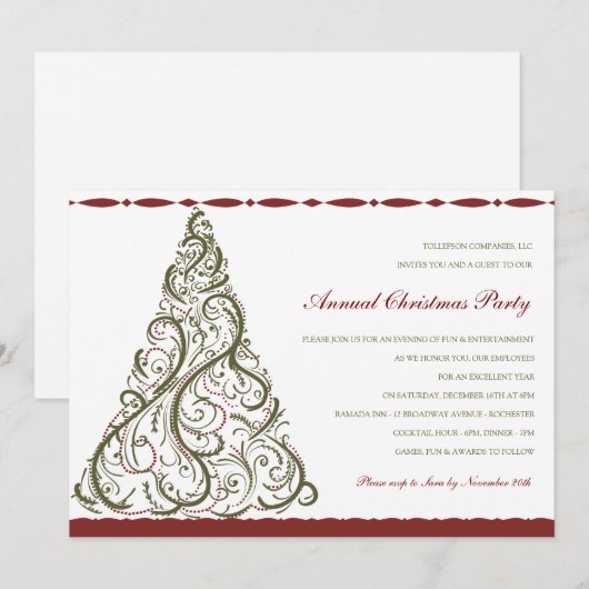 Vintage-kerstboomuitnodiging Kaart (Voorkant / Achterkant)