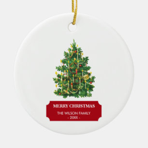 Vintage kerstboomvakantie - Familienaam Jaar Keramisch Ornament