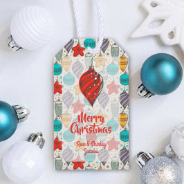 Vintage kerstboomvakantie met Ornamenten Cadeaulabel