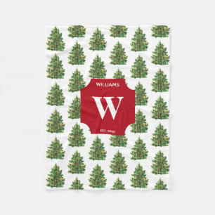 Vintage kerstboomvakantie monogrammen fleece deken