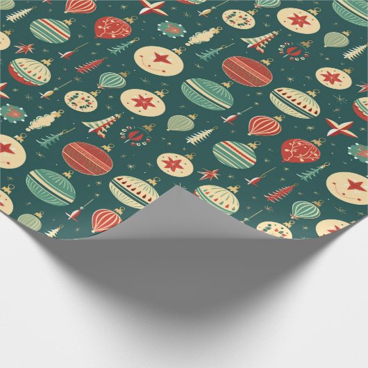 Vintage kerstboomversieringen cadeaupapier (Hoek)