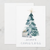 Vintage kerstboomwaterverf gouden ster feestdagenkaart (Voorkant / Achterkant)