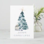 Vintage kerstboomwaterverf gouden ster feestdagenkaart (Staand voorkant)