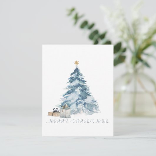 Vintage kerstboomwaterverf gouden ster feestdagenkaart (Staand voorkant)