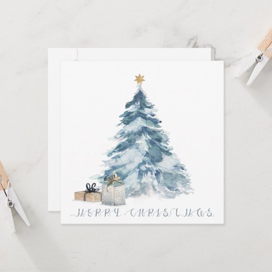 Vintage kerstboomwaterverf gouden ster kaart (Voorkant / Achterkant in situ)