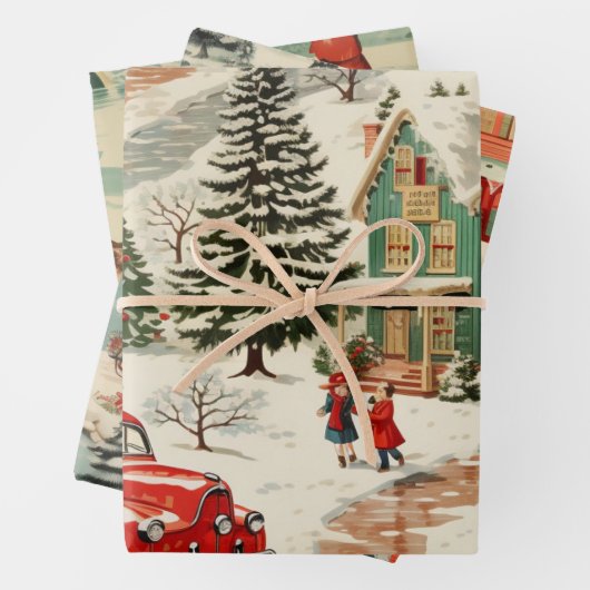 Vintage-kerstbos Inpakpapier Vel (In situ)