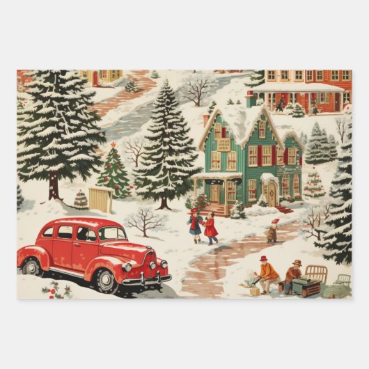 Vintage-kerstbos Inpakpapier Vel (Voorkant)