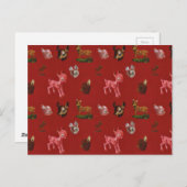 Vintage Kerstbos Woodland Pink Deer Briefkaart (Voorkant / Achterkant)