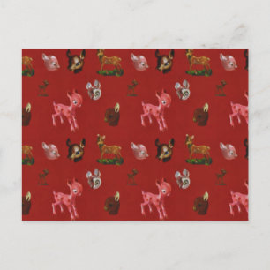 Vintage Kerstbos Woodland Pink Deer Briefkaart