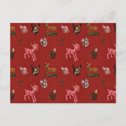 Vintage Kerstbos Woodland Pink Deer Briefkaart (Voorkant)