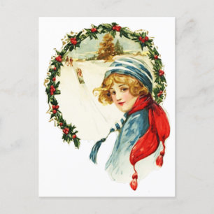 Vintage kerstboy briefkaart