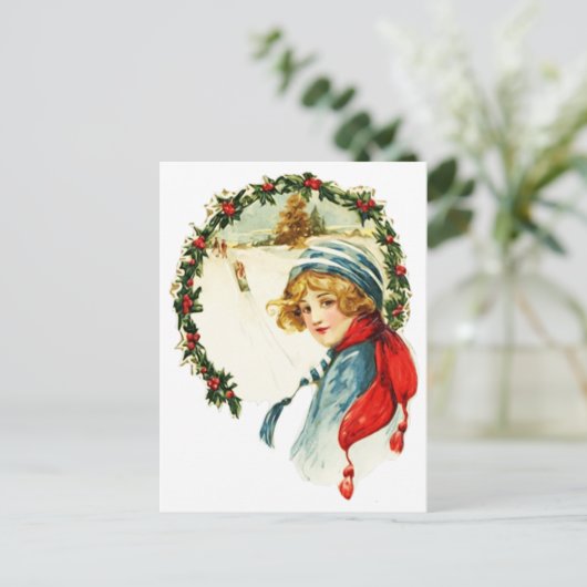 Vintage kerstboy briefkaart (Staand voorkant)