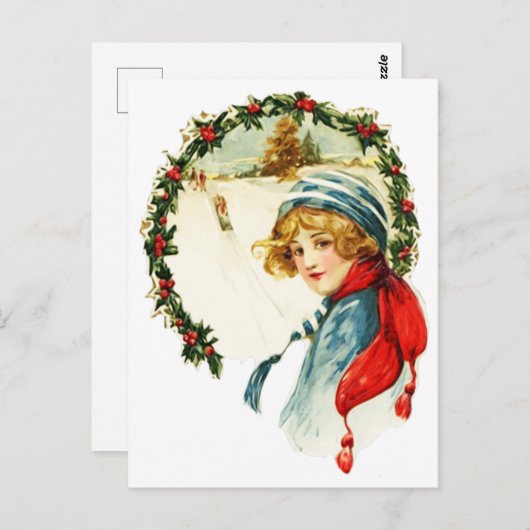 Vintage kerstboy briefkaart (Voorkant / Achterkant)