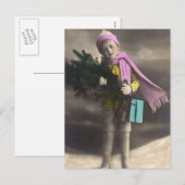 Vintage kerstboy feestdagenkaart (Voorkant / Achterkant)
