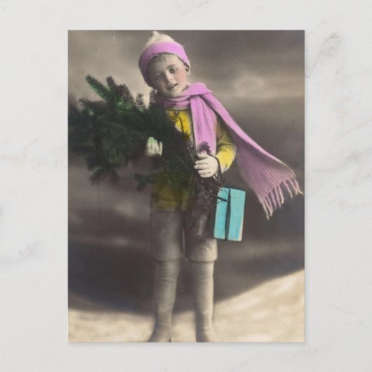 Vintage kerstboy feestdagenkaart (Voorkant)