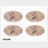 Vintage kerstboy vliegend vliegend vliegveld Fanta Ovale Sticker (Vel)