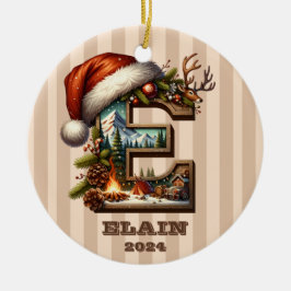 Vintage kerstbrief E met winterscène Keramisch Ornament