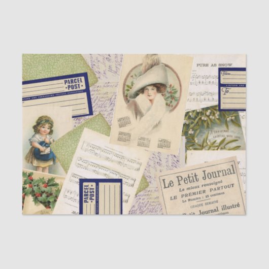 Vintage kerstBriefkaart Collage Tissue Paper Tissuepapier (Voorkant)
