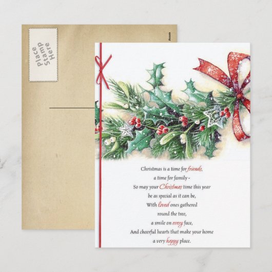 Vintage-kerstbriefkaart Feestdagenkaart (Voorkant / Achterkant)