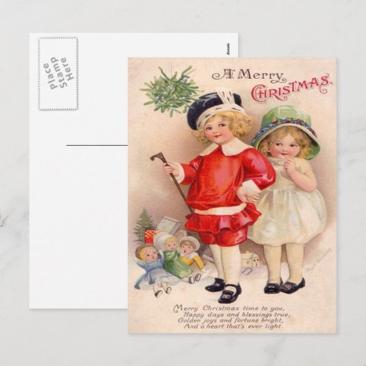 Vintage-kerstbriefkaart Feestdagenkaart (Voorkant / Achterkant)