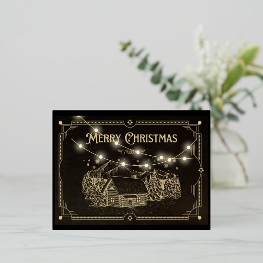 Vintage-kerstBriefkaart Folie Feestdagen Briefkaart (Staand Voorkant)