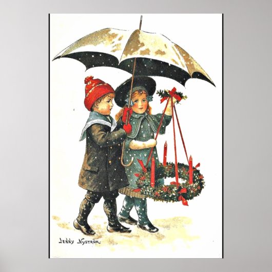 Vintage-kerstBriefkaart van Jenny Nystrom Poster (Voorkant)