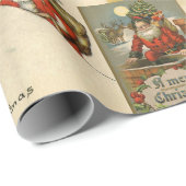 Vintage kerstBriefkaarten Santa Claus Girl Kat Cadeaupapier (Rol Hoek)