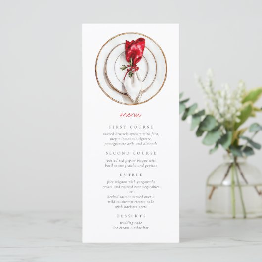 Vintage kerstbruiloft feestelijk menu (Staand voorkant)