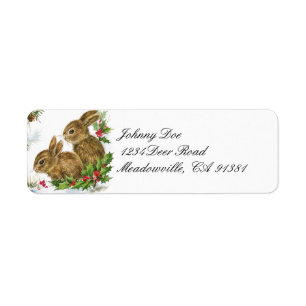 Vintage kerstbunnies Adres label