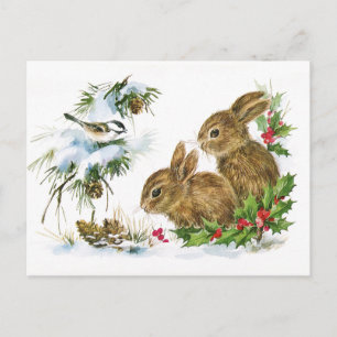 Vintage kerstbunnies briefkaart