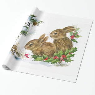Vintage kerstbunnies cadeaupapier