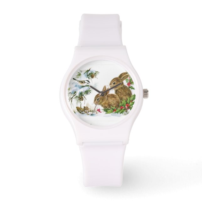 Vintage kerstbunnies horloge (Voorkant)