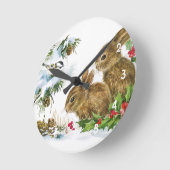 Vintage kerstbunnies ronde klok (Hoek)