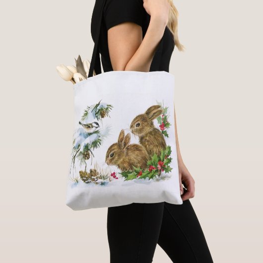Vintage kerstbunnies tote bag (Dichtbij)