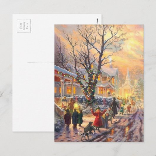 Vintage-kerstbuurt Feestdagenkaart (Voorkant / Achterkant)