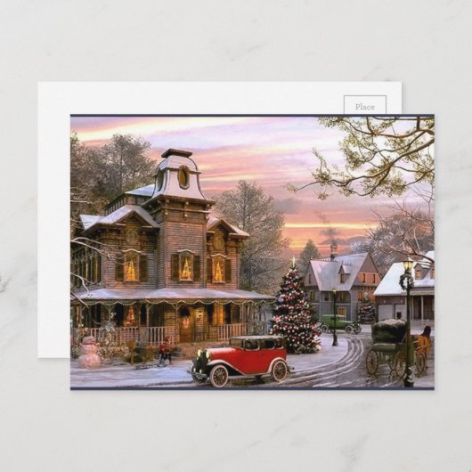 Vintage-kerstbuurt Feestdagenkaart (Voorkant / Achterkant)