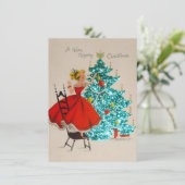 Vintage kerstcadeau-droogboom feestdagenkaart (Staand voorkant)