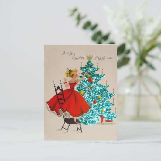 Vintage kerstcadeau-droogboom feestdagenkaart (Staand voorkant)