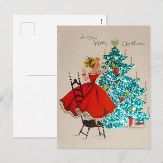 Vintage kerstcadeau-droogboom feestdagenkaart (Voorkant / Achterkant)