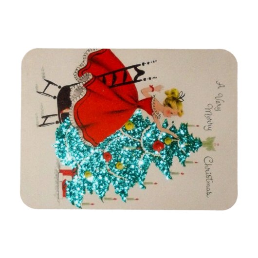 Vintage kerstcadeau-droogboom magneet (Horizontaal)