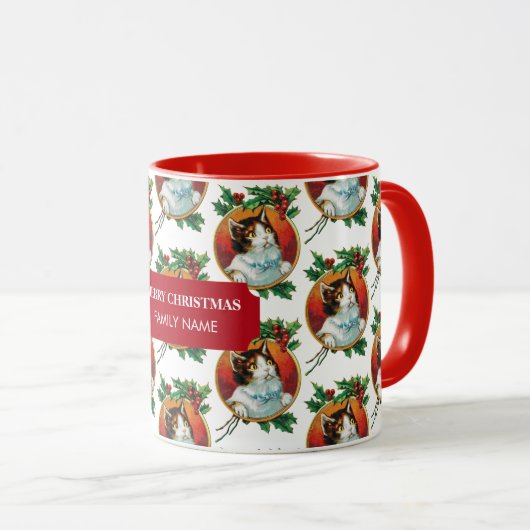 Vintage kerstcadeau-feestdag - Aangepaste naam Mok (Voorkant rechts)