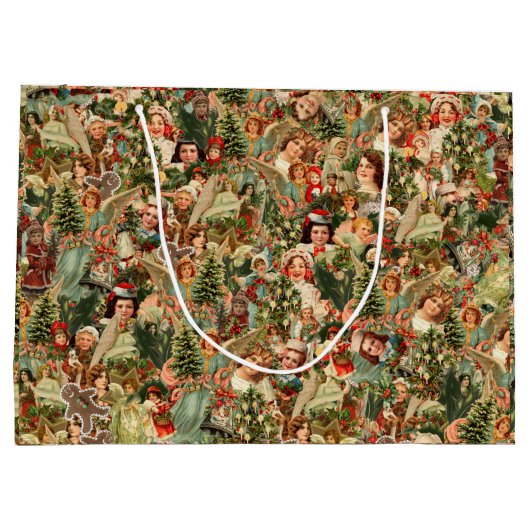 Vintage kerstcadeau groot cadeauzakje (Achterkant)