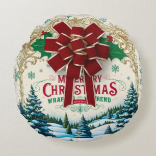 Vintage kerstcadeau inpakpapier rond kussen