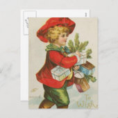 Vintage kerstcadeau kind feestdagenkaart (Voorkant / Achterkant)