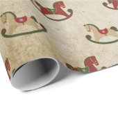 Vintage kerstcadeau Red Rocking Horse Gold Cadeaupapier (Rol Hoek)