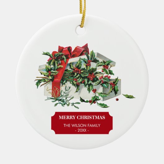 Vintage kerstcadeaufeestdag keramisch ornament (Voorkant)