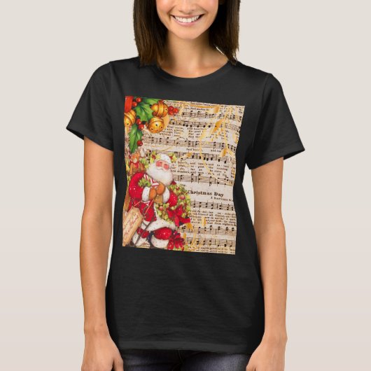 Vintage-kerstcadeaumuziek en kerstman t-shirt (Voorkant)